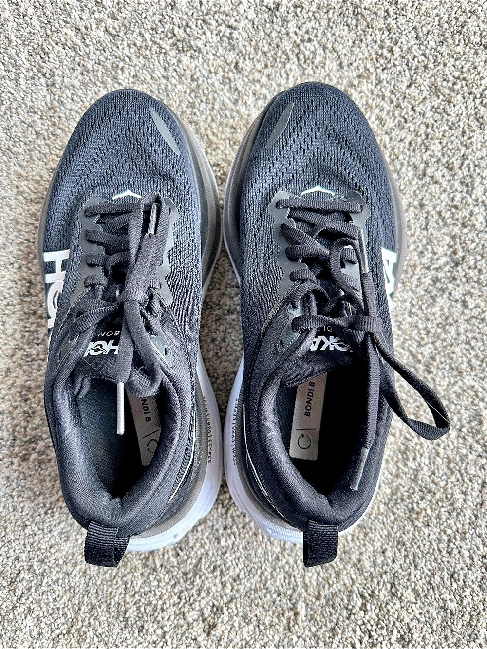 HOKA Bondi 8 Athletic Shoes Black & White US 5B
